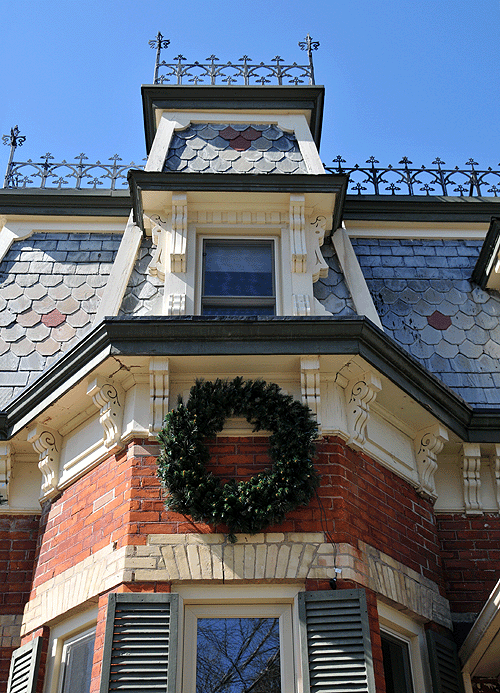 Second Empire roof and cornice detail Woodstock ON